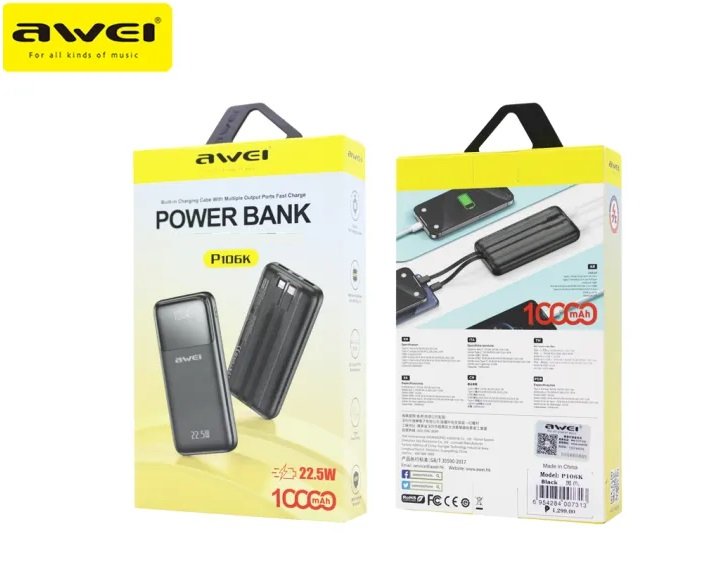 Powerbank - P106K - 10.000mah - 22.5W - AWEI - 007313 - Black