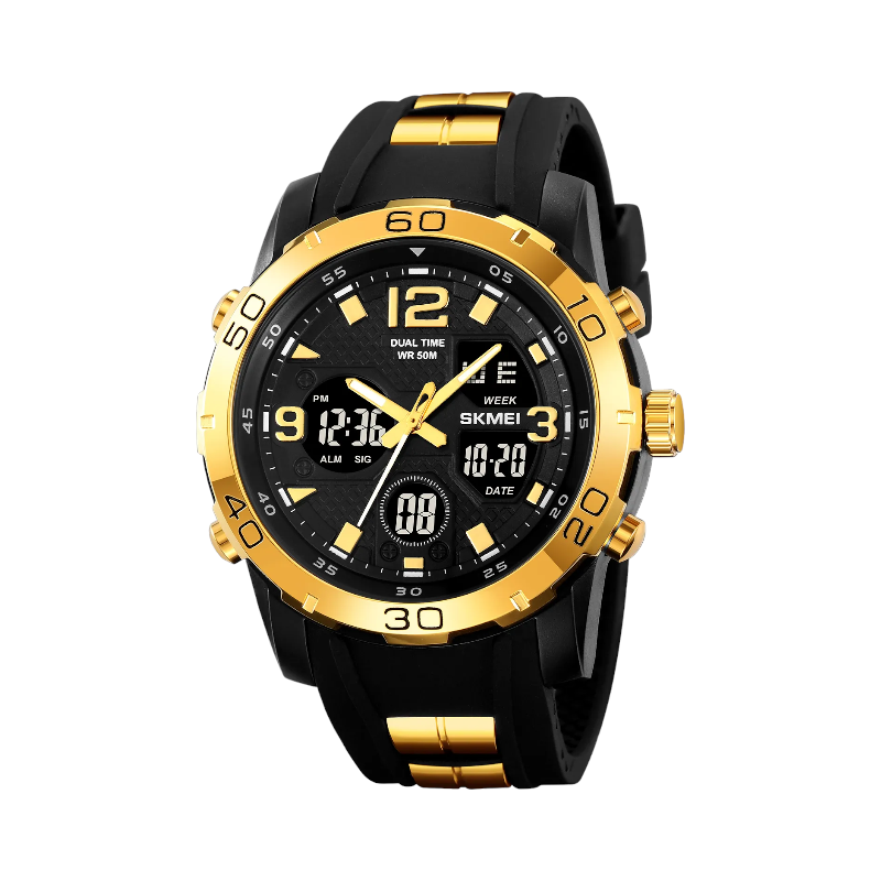 220127-2 Ψηφιακό/αναλογικό ρολόι χειρός - Skmei - 2102 - Gold/Black