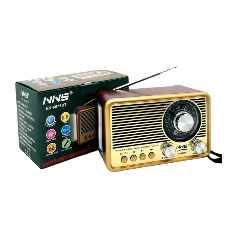 566765-1 Επαναφορτιζόμενο ραδιόφωνο Retro - NS-6676BT - 566765 - Gold