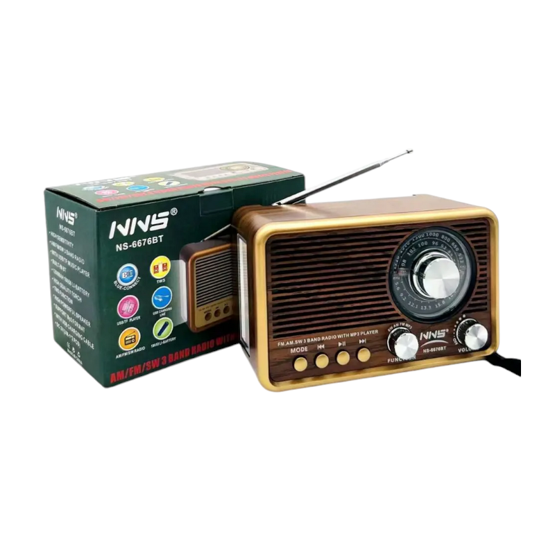 566765-4 Επαναφορτιζόμενο ραδιόφωνο Retro - NS-6676BT - 566765 - Brown