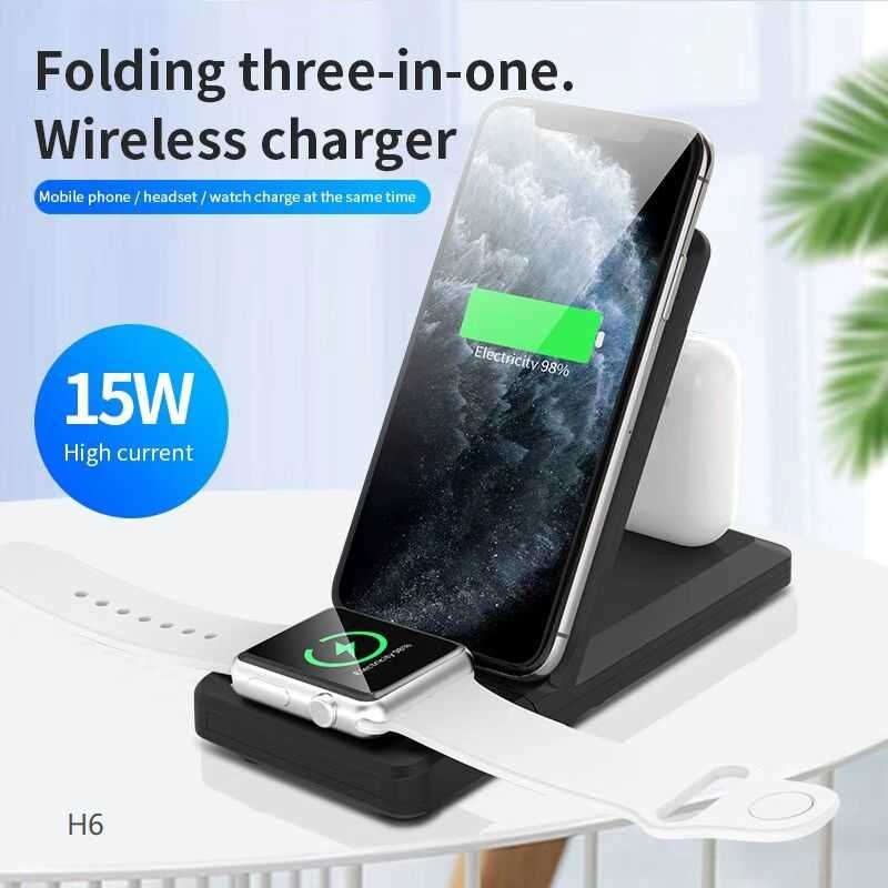 Βάση ασύρματης φόρτισης Smartphone/Smartwatch/Ακουστικών iOS - 3in1 - H6 - 15W - 164453