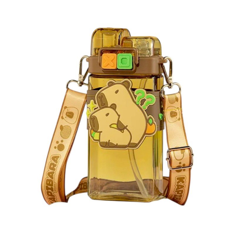 Παιδικό παγούρι πλαστικό με καλαμάκι - 650ml - 722474 - Brown