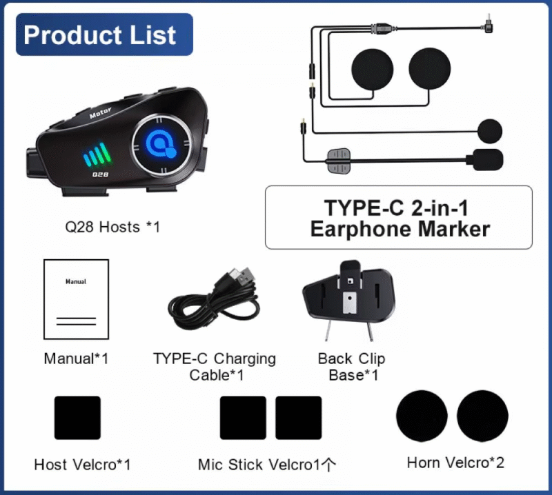 811702-1 Ασύρματο καταγραφικό & ενδοεπικοινωνία κράνους μοτοσυκλέτας - Helmet Headset - Q28 - 811702
