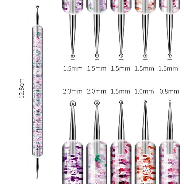 Σετ πινέλα & εργαλεία μανικιούρ Nail Art διπλής όψης - B261 - 5pcs - 910495