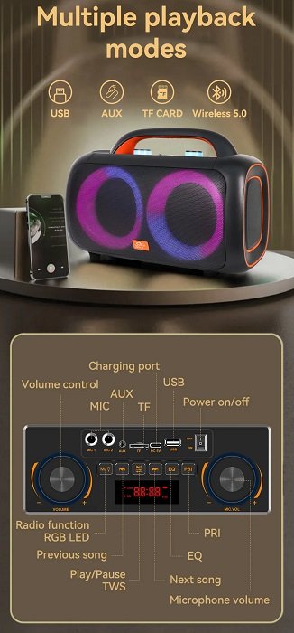 Φορητό ηχείο subwoofer με 2 μικρόφωνα Karaoke - ZQS-L19 - 801155