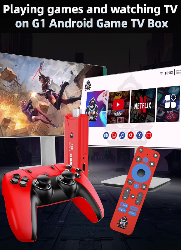 Φορητή κονσόλα παιχνιδιών Stick & Android TV Box με 2 χειριστήρια - G1 - 812938