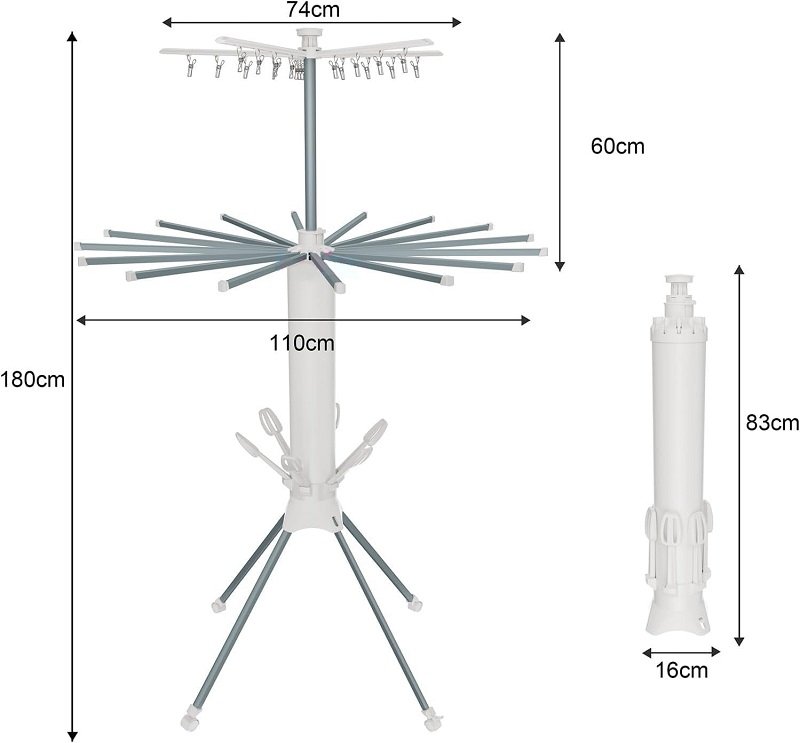 Πτυσσόμενη κρεμάστρα δαπέδου & απλώστρα ρούχων τροχήλατη - 12004-3 - 114289