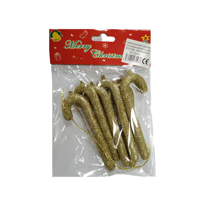 231437 Σετ Χριστουγεννιάτικα στολίδια - Γλειφιτζόυρι μπαστουνάκι - 12cm - 6pcs - 231437