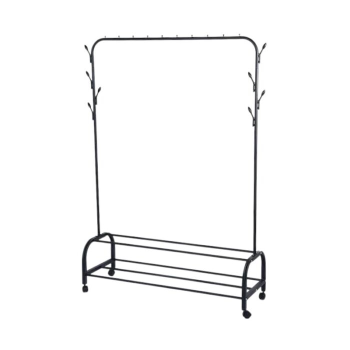 Τροχήλατη κρεμάστρα δαπέδου με ράφια παπουτσιών - YP-608 - 522629 - Black