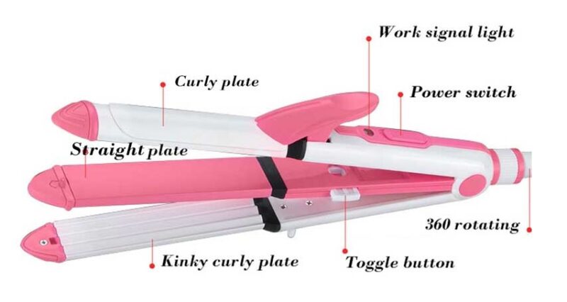312135-2 Ισιωτική μαλλιών - 3in1 - KM-1213 - Multistyler - Kemei - Pink/White