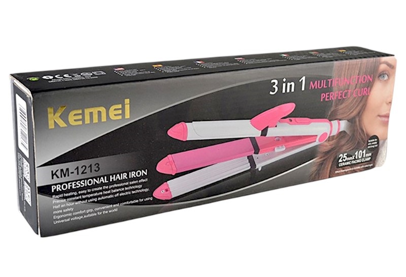 312135-3 Ισιωτική μαλλιών - 3in1 - KM-1213 - Multistyler - Kemei - Pink/White