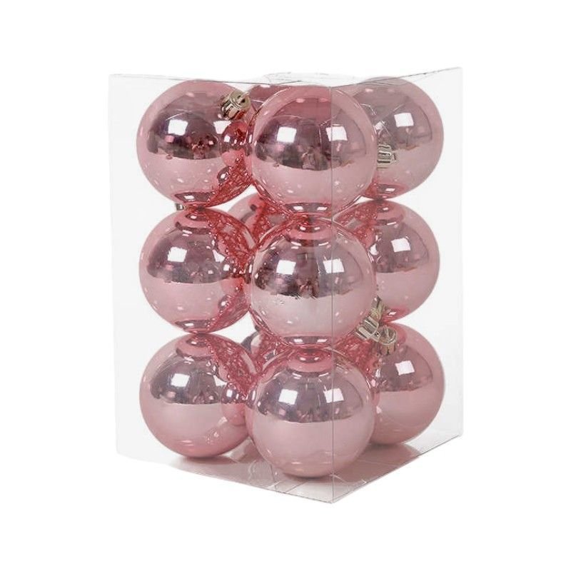 326062_PINK Σετ Χριστουγεννιάτικες μπάλες - 8cm - 12pcs - 326062 - Pink