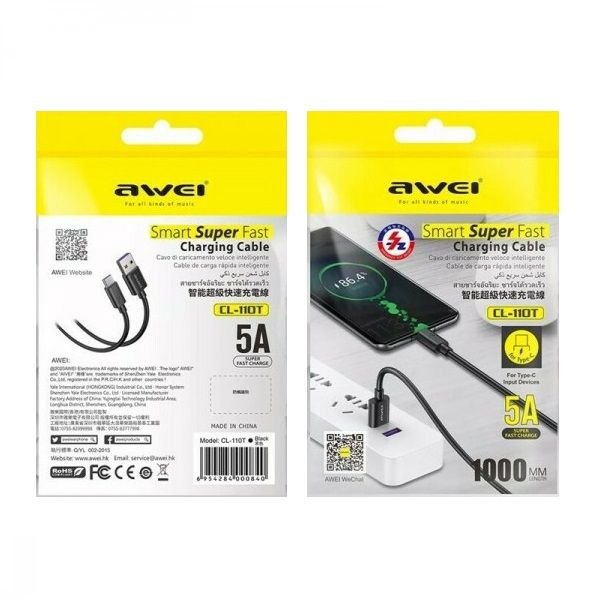 Καλώδιο φόρτισης & data - Type-C - CL-110T - Fast Charge - 5A - AWEI - 000840