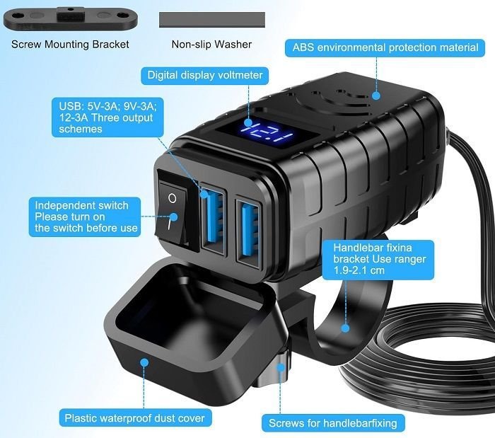 330001-4 Αντάπτορας φόρτισης μοτοσυκλέτας USB - MQ3103 - 330001