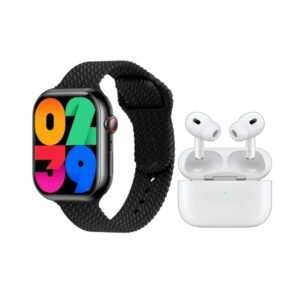 Σετ Smartwatch με ασύρματα ακουστικά Bluetooth & 7 λουράκια - KW55 MAX - 750360 - Black