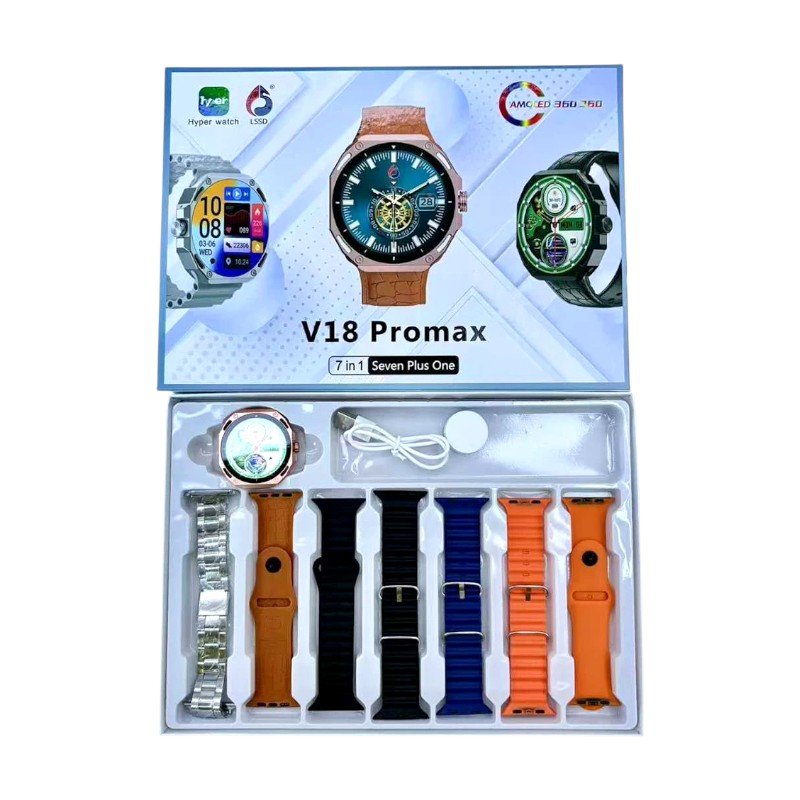 814116-2 Σετ Smartwatch με 7 λουράκια - V18 Pro Max - 814116 - Gold