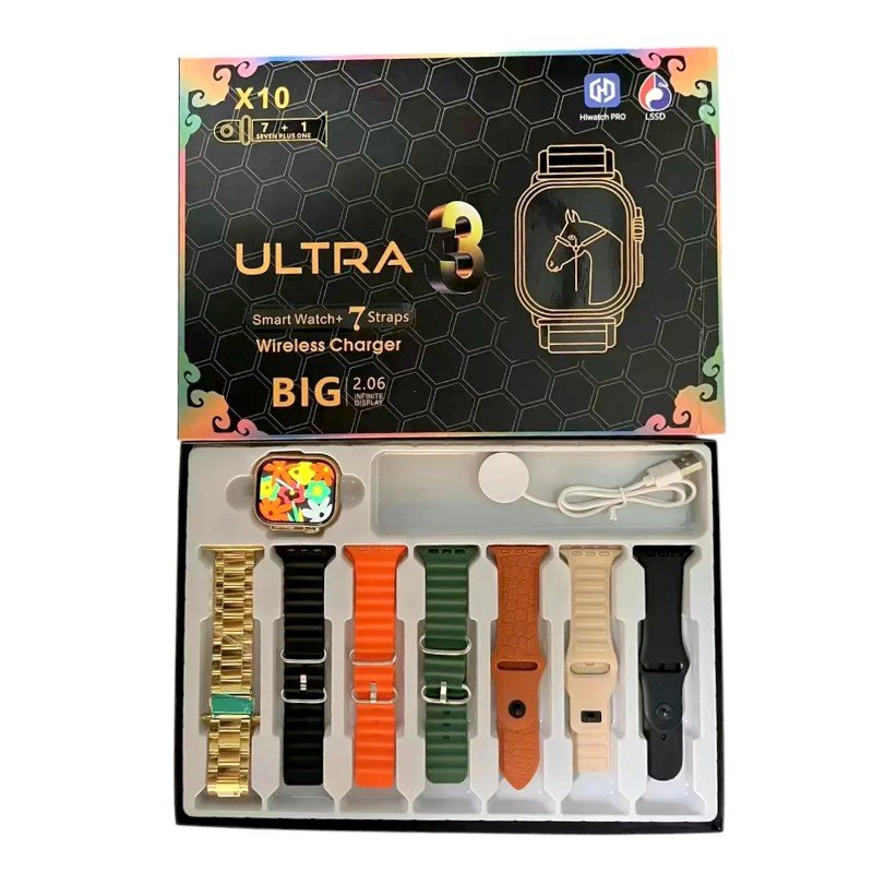 Σετ Smartwatch με 7 λουράκια - X10 ULTRA3 - 814185 - Gold