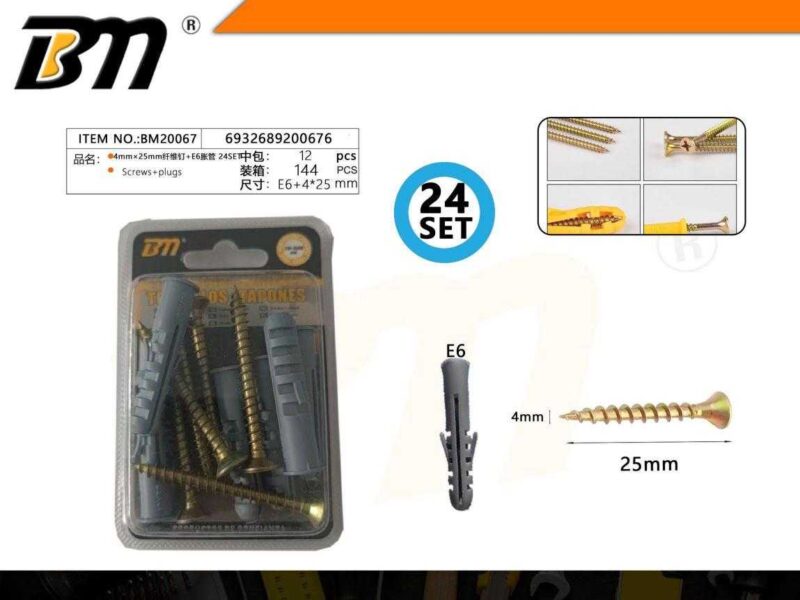 Βίδες με βύσματα - 4×25mm - E6 - Σετ 12 πακέτα των 24 ζευγαριών - 200676