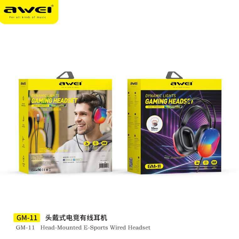 1984edb87e4ab94b0a9b85add6f40bb7 Ενσύρματα ακουστικά - LED RGB Headphones - GM-11 - AWEI - 260868 - Black