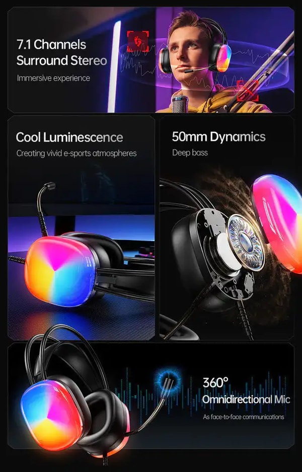 260851-3 Ενσύρματα ακουστικά - LED RGB Headphones - GM-11 - AWEI - 260868 - Black