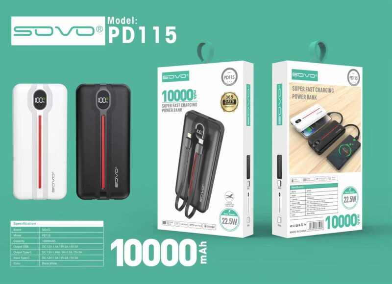 a99eea2c5c464cccf78e51c08ebd3fa2 Powerbank 2in1 - Fast Charge - 10.000mah - 22.5W - PD115 - 818645 - White